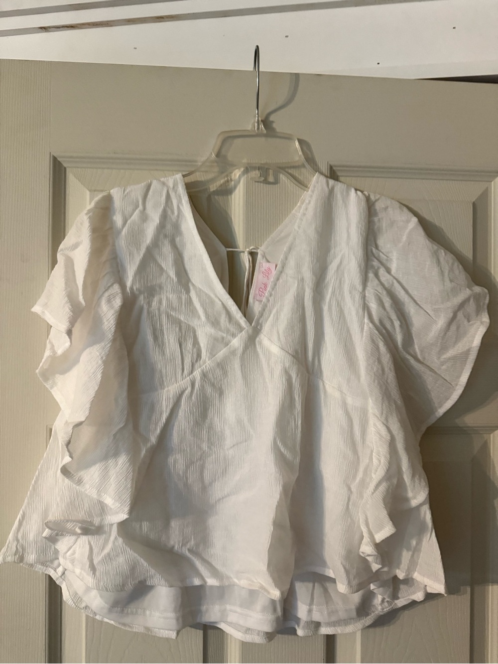 Pink Lily White Ruffle V-Neck Blouse